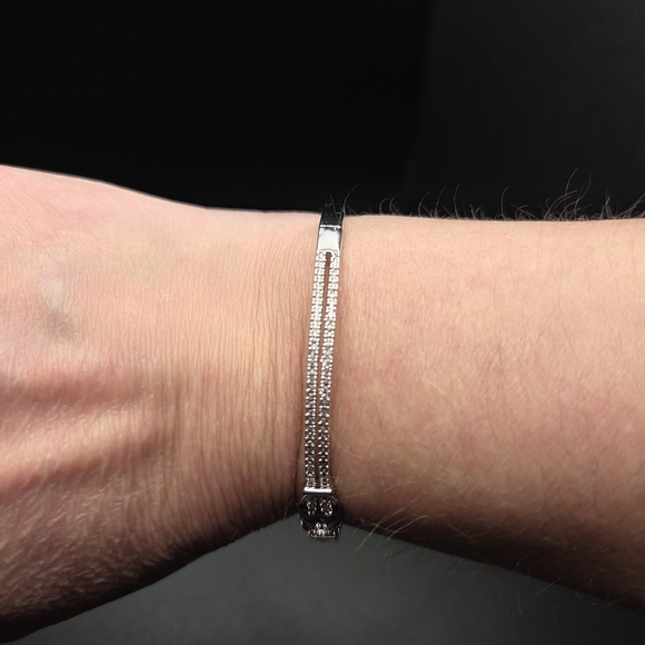 Brand New Sterling Silver 925 With 18K White Gold Plated Bangle Bracelet - Picture 5 of 10